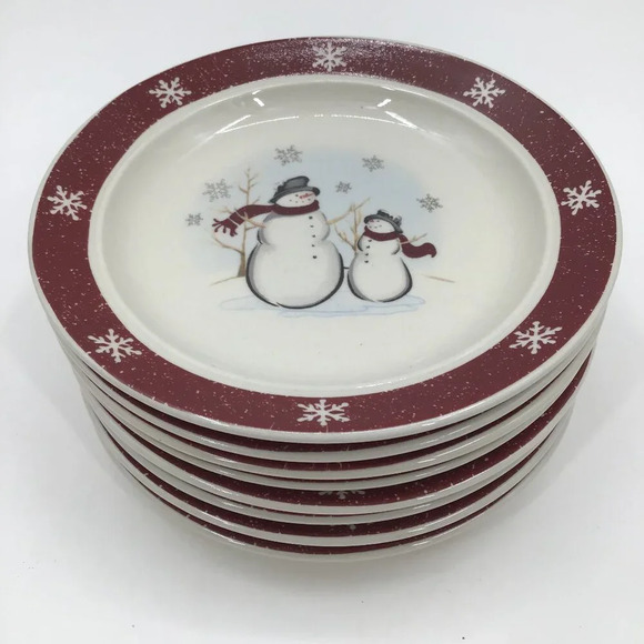 Royal Seasons Stoneware Christmas Snowmen Dessert Bread Plates Country Holiday - Picture 1 of 6